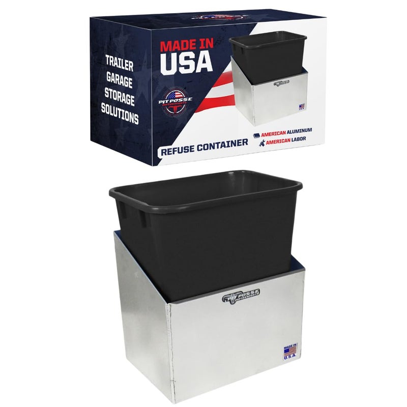 Pit Posse 453 Refuse Container Bin Garage Trash Can Holder Organizer - Made in USA - Enclosed Race Trailer Shop Garage Storage Mounted Aluminum Disposal Waste Hanger (Silver) - Image 1